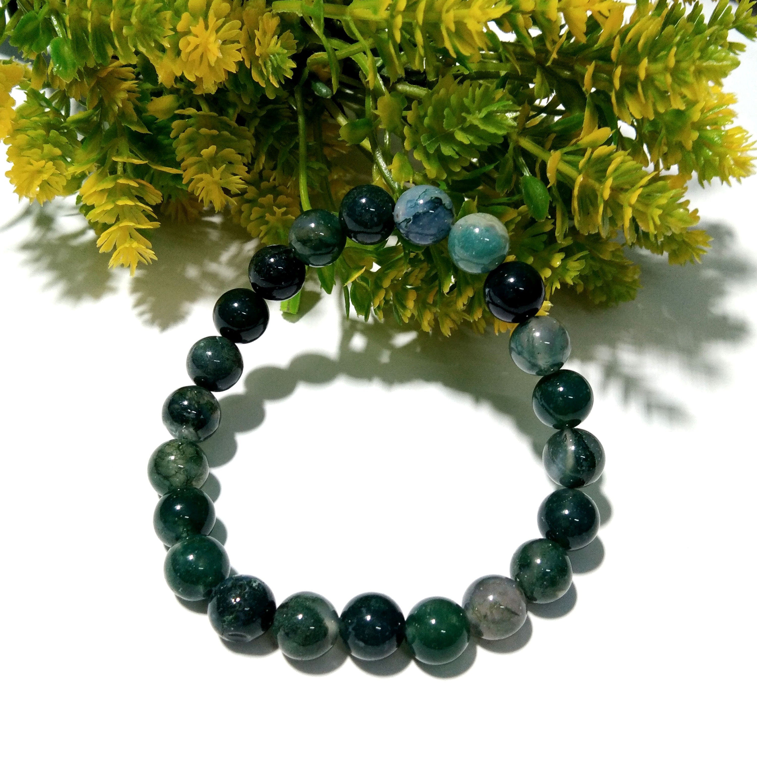 Moss Agate Bracelet Beads Stone, Natural Moss Agate Healing Handmade for Men & Women Round Bracelet, Size 8x8mm Gift Easter day Bracelet